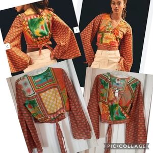 XL Farm Rio Anthropologie Faux Wrap Top